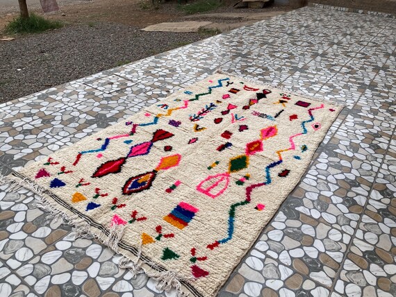 Azilal Area rugs 8x10 , Handmade Wool Rug , Custom Morrocan Rug , Rug For Living Room , Berber Wool Area Rugs , Colorful Moroccan Rug