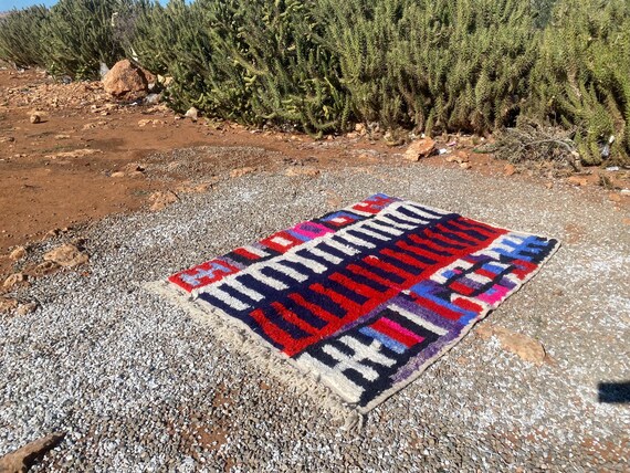 Moroccan Blue Rug, Blue Shag Rug, Moroccan Berber Rugs, Beni Ourain Moroccan Rug, Wool Boujaad Rug