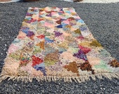 vintage unique Moroccan boucherouite rug_vintage boujad rug_wool rug_ handmade rug_lulticolor rug