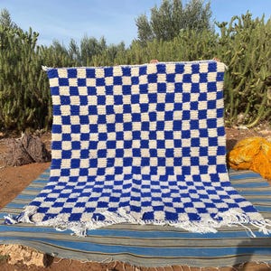 Moroccan Checkered Rug,Beni Ourain rug,Moroccan Rug,Moroccan Handmade Rug,Checkered runner Rug, BLUE Checkered Rug-Custom Wool Rug