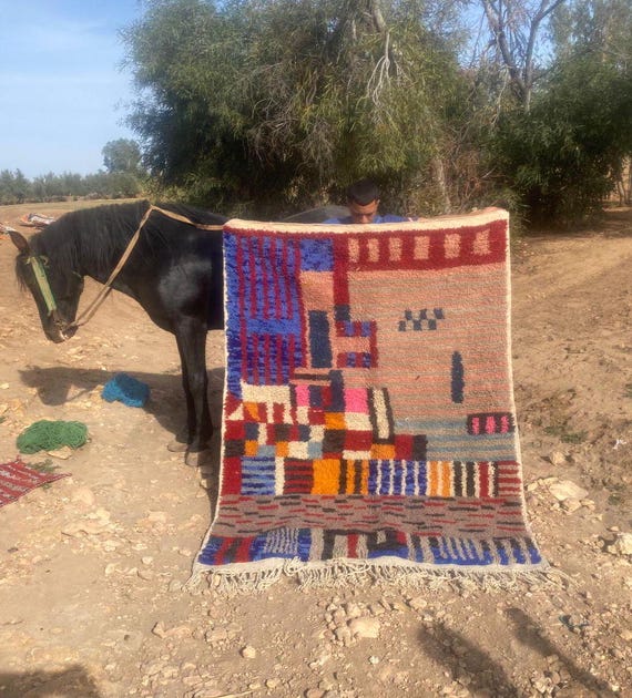 Handmade Beni Ourain Rug: Moroccan Berber Lamb Wool Rug– Authentic boho wool rug