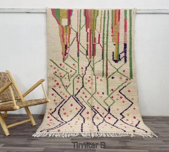 Green Moroccan Rug - Handwoven Wool Berber Carpet - Abstract Boho Area Rug - Unique Artisan Home Decor