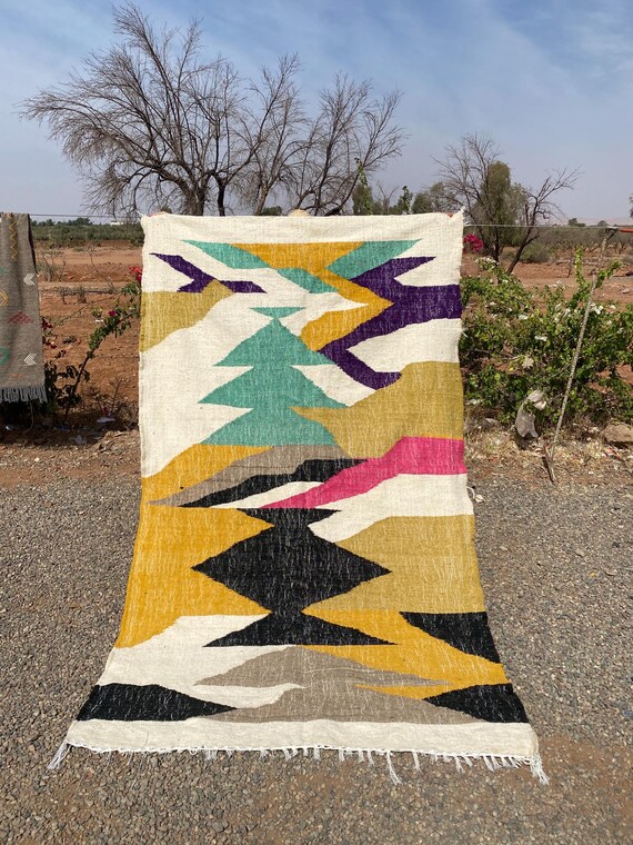 Abstract Colorful Moroccan Rugs-Large Boujaad Rug-Custom Sized Rug in ALL Sizes -Soft Wool Rugs-Berber Carpets