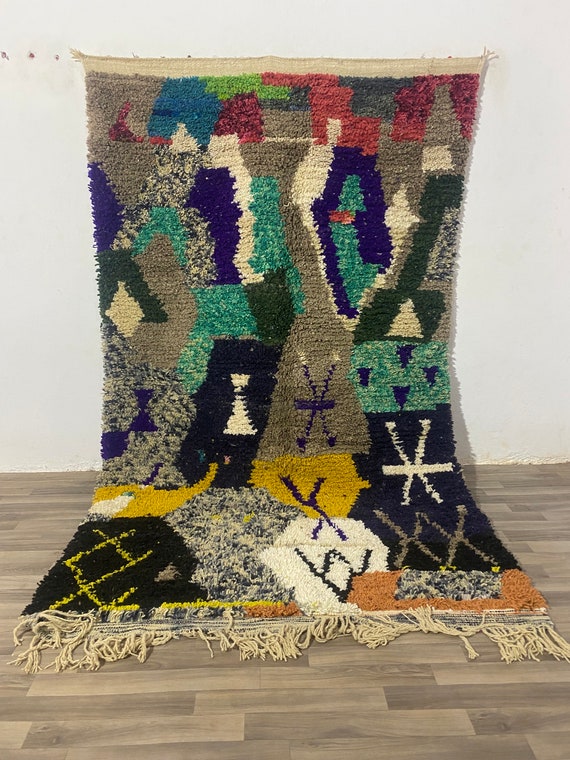 Multicolor Beni Ourain Rug - Handwoven Moroccan Checkered Boujaad Carpet - Colourful Berber Home Decor