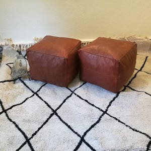 set of two leather pouf,moroccan handcrafted leather pouf, ottoman leather pouf,leather poufs,moroccan leather poufs,gifts,wedding gifts, image 2