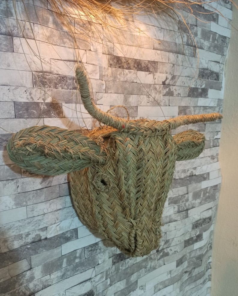 Moroccan Handmade Rattan Buffalo Head Wall Hanging Animal Head Etsy