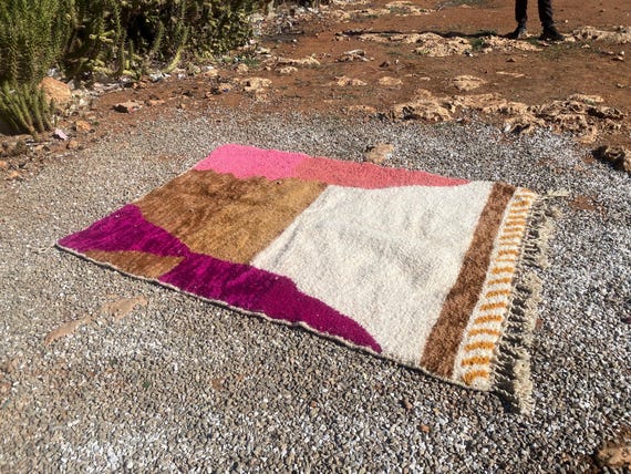 UNIQUE BENIOURAIN RUGS living room -Amazing Pink Moroccan Rug- Handmade Rug- Berber orange Wool Carpet-Genuine Wool Rug
