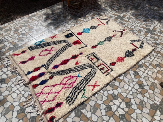 Beni ourain rug, Moroccan rug, Berber carpet, Cream Wool rug, Handmade rug, White Beni ourain style, Cream Area rug, Tapis berbere, Teppich.
