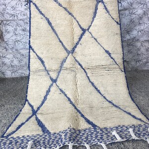 UNIQUE BENIOURAIN RUG-Moroccan Rug-White And Blue Rug- Striped Rug-Morocco Area Rug-Boho Area Rug,