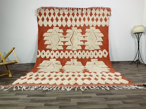 Modern Abstract Moroccan Rug - Sculpted Wool Texture on Terracotta Base - Artistic Handwoven Carpet for Bohemian & Wabi-Sabi Decor, Wool rug