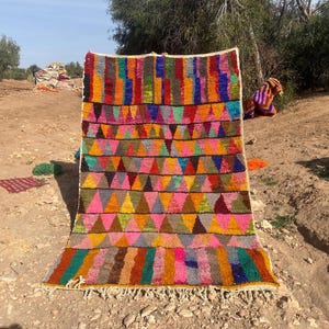 Moroccan Berber Rug - Handmade Vibrant Geometric Design Wool Carpet, Unique Home Decor, Boho Chic Area Rug