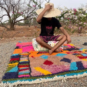 Colorful Berber Rug Morrocan, Carpet Morocco,Handmade Rug ,Orange Morocco rug , Bohemian Rug ,Boujad Style Rug, Housewarming Gift For Home.