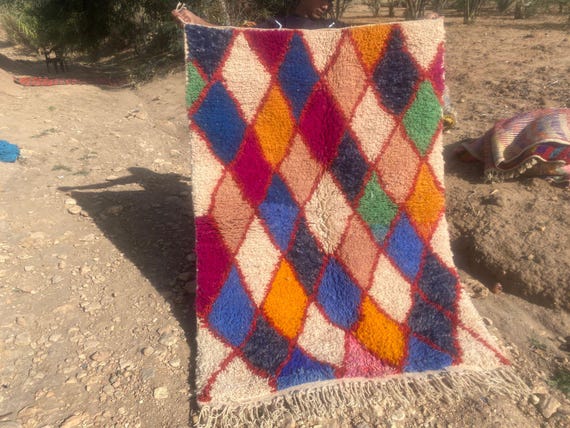 Large Moroccan Rug , Beni Ourain Colorful Rug , Checkered Rug , Custom Beni Ourain rug , Style Moroccan Rug , Custom rug
