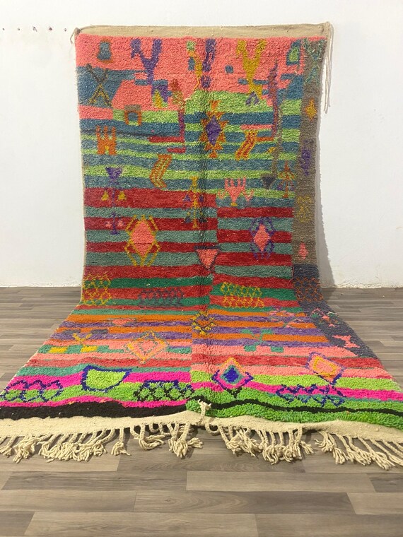 Authentic Moroccan Boujad Rug | Handwoven Wool Tapis Boujad | Colorful Area Rugs for Unique Home Decor