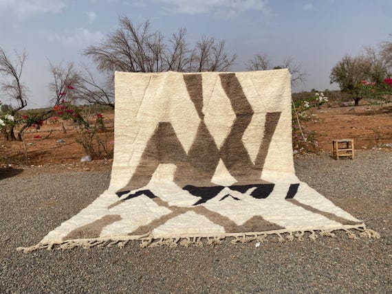 Moroccan Handmade rug ,Beni ourain style Morocco wool Berber Rug, modern rug, Hand woven rug, Azilal Berber style - white Rug Morocco