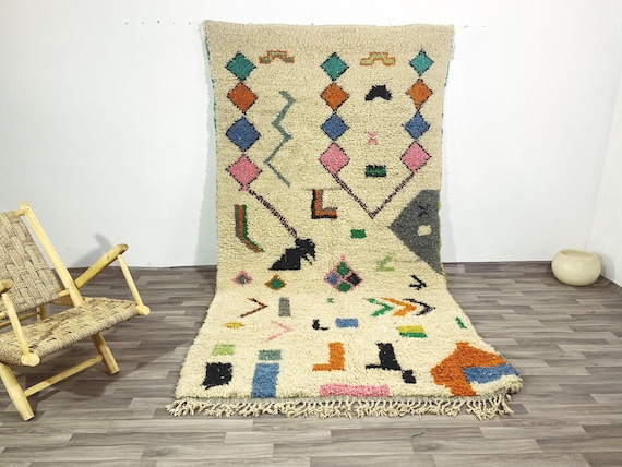 Azilal Boujaad rug 8x10 , Handmade Wool Rug , Custom Morrocan Rug , Rug For Living Room , Berber Wool Area Rugs , White Moroccan Rug