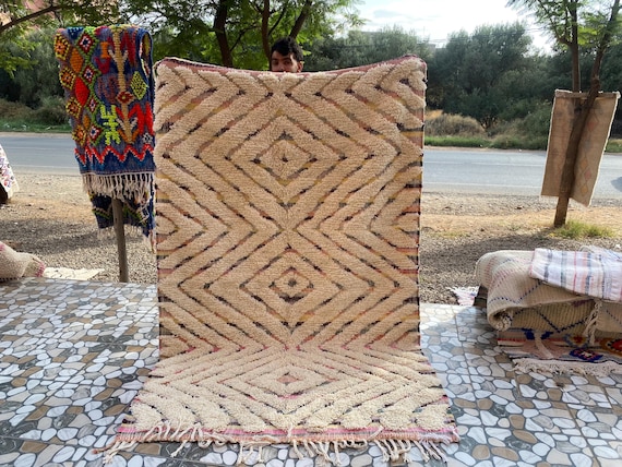 Moroccan Handmade rug ,Beni ourain style Morocco wool Berber Rug, modern rug, Hand woven rug, Azilal Berber style - white Rug Morocco