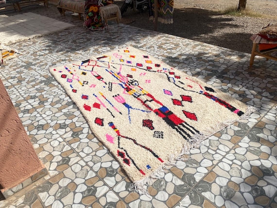 Abstract Moroccan Beni Ourain Rug | Handmade Berber Carpet | Custom Fabulous Boujaad-Boho Design | Soft Colors for Cozy Homes