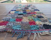 vintage unique Moroccan boucherouite rug_vintage boujad rug_wool rug_ handmade rug_lulticolor rug