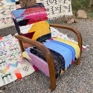 Colorful Handmade Woven Armchair with Wooden Frame: Unique Handmade Gift for Her or Ideal for Office Modern Chair-Vintage Style wooden Chair