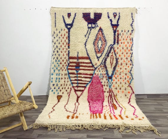 Custom Azilal Rug, Authentic Moroccan Carpet, Handmade Boho Multicolored Rug, Abstract Decorative Bohemian Floor Mat
