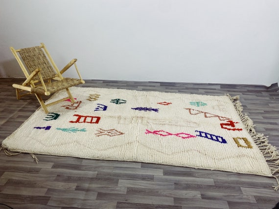 Azilal Area rugs 8x10 , Handmade Wool Rug , Custom Morrocan Rug , Rug For Living Room , Berber Wool Area Rugs , Colorful Moroccan Rug