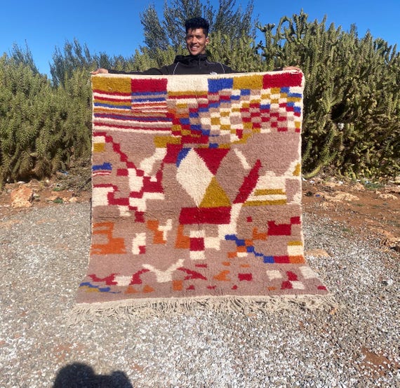 HAND KNOTTED RUG, Moroccan Beni Ourain Rug, Beige Berber Carpet, High-Quality Durable Wool Rug, Custom Size Area Rug, Tufted Beni Rug