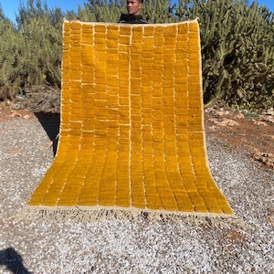 Handmade Mustard Yellow Moroccan Rug – Soft Wool Berber Carpet, Geometric Design, Authentic Handwoven Beni Ourain Style, Boho Home Décor