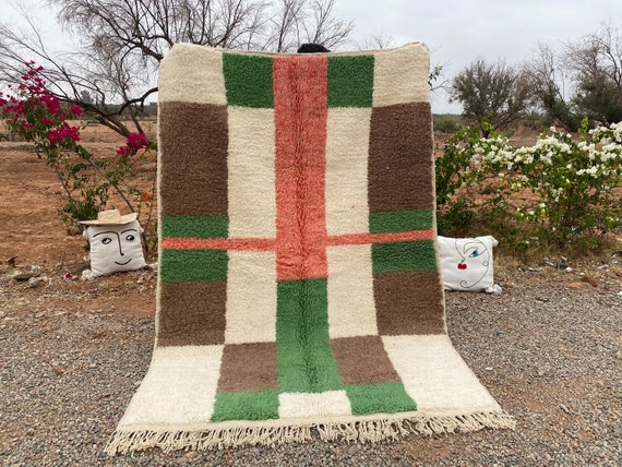 Artistic Beni Ourain Rug, Custom Moroccan Pink and Blue Patchwork Rug, Handmade Berber Wool Carpet,Handwoven Modern Boho Chic Rug