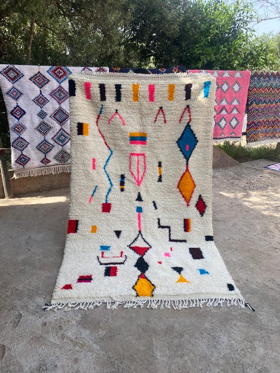 Moroccan Azilal Colorful Moroccan Rug | Handmade Berber Carpet | Custom Fabulous Boujaad-Boho Design | Soft Colors for Cozy Homes