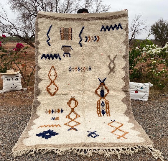Handmade Moroccan Berber Rug – Watercress  Cream Wool Carpet, Modern Bohemian Geometric,Handmade Wool Rug