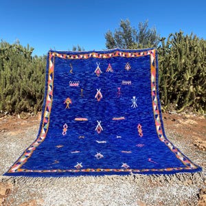 Moroccan rug blue - Berber  Custom Moroccan rug - Beni ourain rugs - handmade  Abstract wool Rugs-Moroccqn Blue carpet