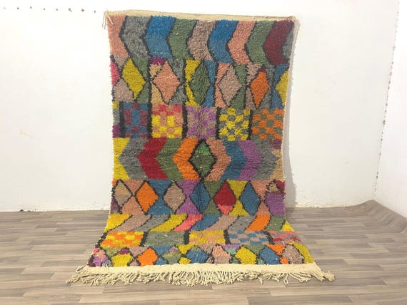 Colorful Beni Ourain Rug: Handmade Wool Moroccan Berber Rug,Custom Fabulous Boujad Rugs-Abstract Multicolored azilal carpets