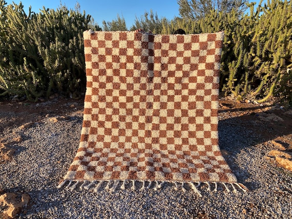 Checkered rug Moroccan checker rug wool checks rug for livingroom, handknotted checkerboard carpet, white and blue green yellow