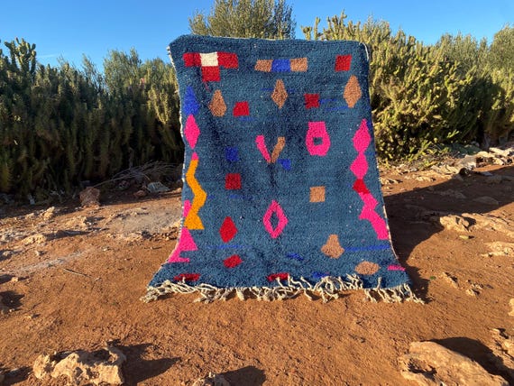 Blue Beni Ourain rug - New Berber design Hand-Knotted Moroccan wool rug - Berber carpet - Custom Morocco Rug,Light Blue Rug,Area Rug