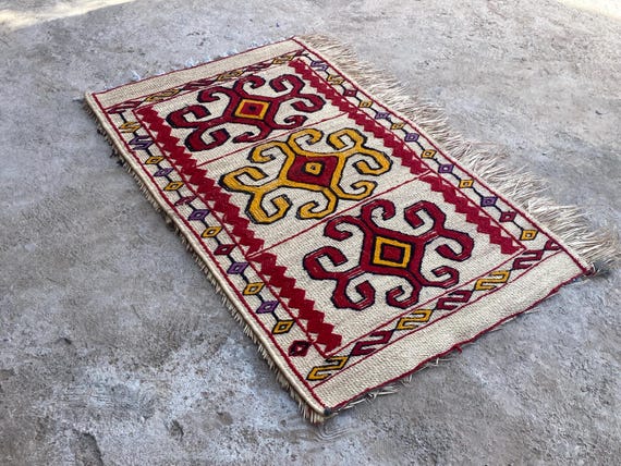 Handwoven Moroccan Berber Rug – Traditional Amazigh Flatweave in Red, Yellow & Black