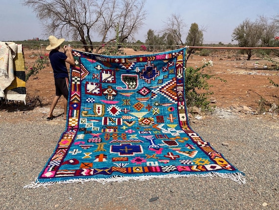 Unique Moroccan Kilim Rug, Moroccan Area rug, Berber Wool rug, Moroccan Flatweave Rug, Moroccan blue Kilim