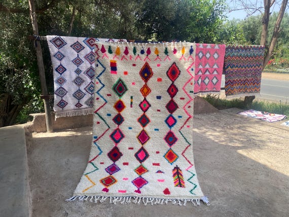Abstract Azilal Colorful Moroccan Rug | Handmade Berber Carpet | Custom Fabulous Boujaad-Boho Design | Soft Colors for Cozy Homes