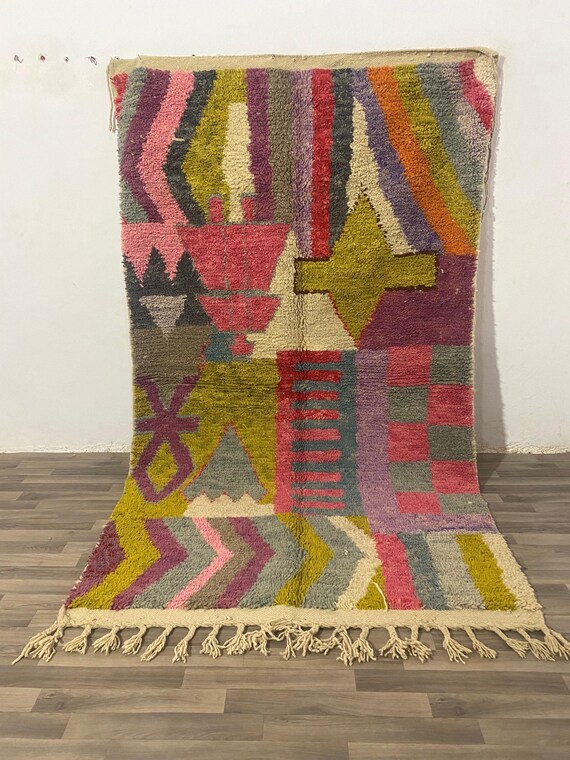 STUNNING WOOL RUG-Moroccan Handmade Wool Rugs-Geometric Colorful Carpet Fro your Living Room-Striped Tufted Rugs-Handwoven Area Carpet