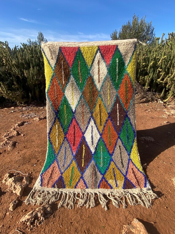 Beni Ourain Rug, Moroccan Abstract Wool Carpet, Cozy Handmade Bohemian Berber Area Rug, Custom Living Room