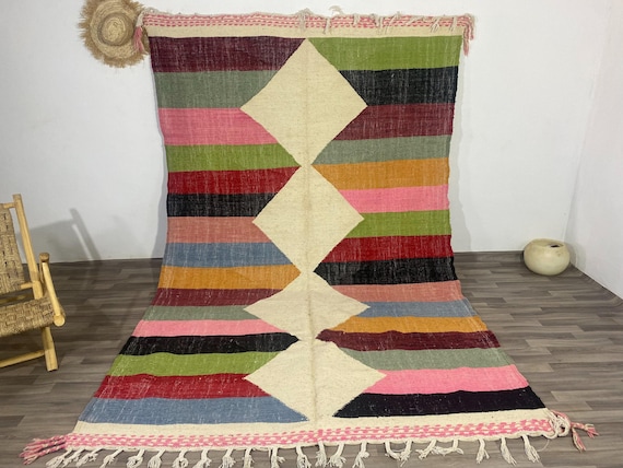 Colorful Moroccan kilim Rug - Handmade Wool Berber Carpet - Boho Tribal Decor - Custom moroccan rug - Wool rug - Moroccan area rug