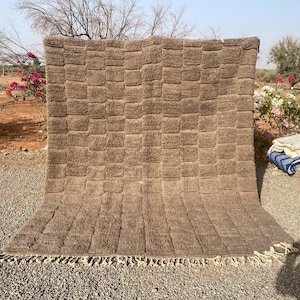 Light Brown shade carpet-Handmade Moroccan Wool Rug - Taupe Beni Ourain Berber Rug with Checkered Pattern