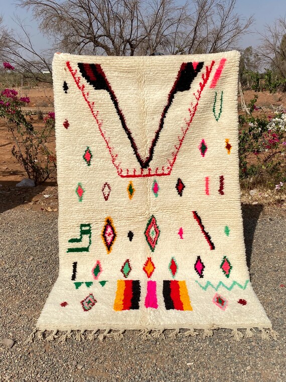 Azilal Boujaad rug 8x10 , Handmade Wool Rug , Custom Morrocan Rug , Rug For Living Room , Berber Wool Area Rugs , White Moroccan Rug