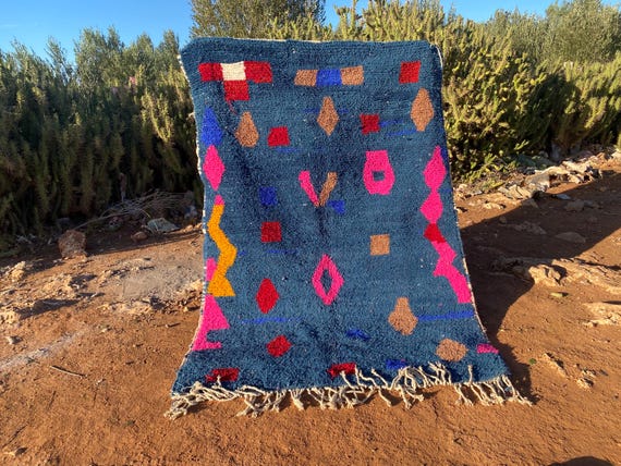 Moroccan rug blue - Berber rug - Custom moroccan rug - Beni ourain rug - Handmade rug - Plain wool rug - Solid