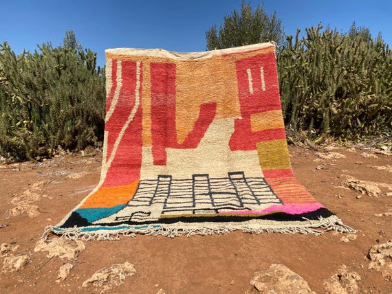 Custom Moroccan Wool Rug: Handwoven Berber Design, Vibrant Orange