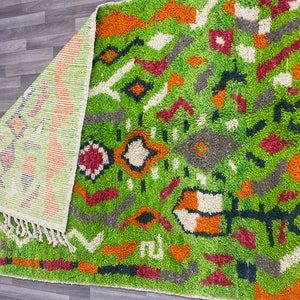 Authentic Moroccan Boujad Rug | Green Vintage Wool Berber Carpet for Boho Interiors & Living Room Decor