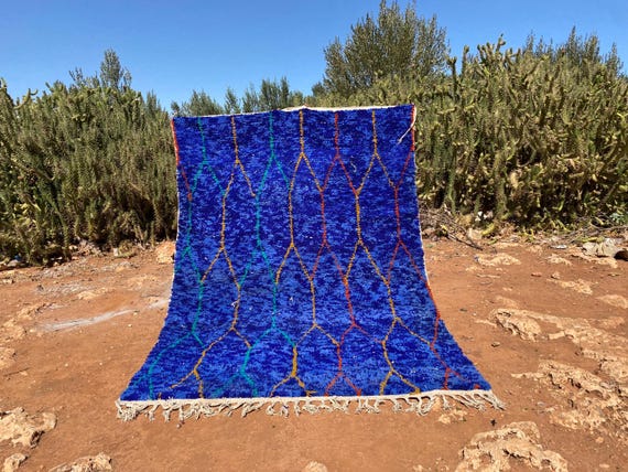 GORGEOUS BENIOURAIN CARPET, Moroccan Handmade Rug, Blue Rug, Living Room Rug, Handmade Wool Carpet, Azilal Berber Rug, Handwoven Rug