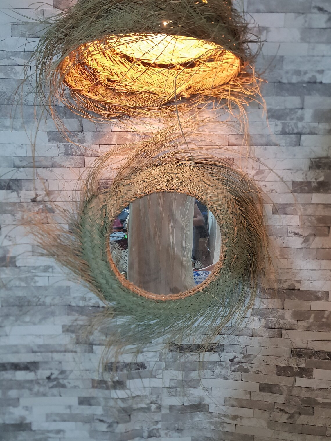 ROUND Wicker Mirror Rattan Circle Mirror Bohemian Style | Etsy