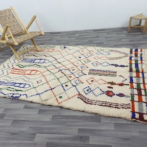 Marokkaans handgemaakt wollen tapijt, Beni Ourain-tapijt, Marokkaans berbertapijt, tribal abstract tapijt, Marokkaanse Azilal-tapijten