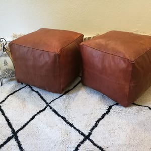 set of two leather pouf,moroccan handcrafted leather pouf, ottoman leather pouf,leather poufs,moroccan leather poufs,gifts,wedding gifts, image 1